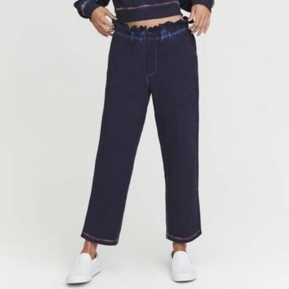 Something Navy Taylor Ruffle Easy Fit Paper Bag Sweatpants in Blue Size M - Picture 1 of 10